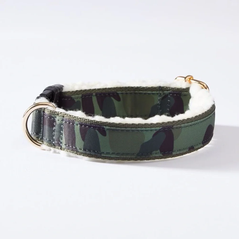 NWT Mark & Graham Camouflage Sherpa Dog Collar with Blank Tag Sz. L